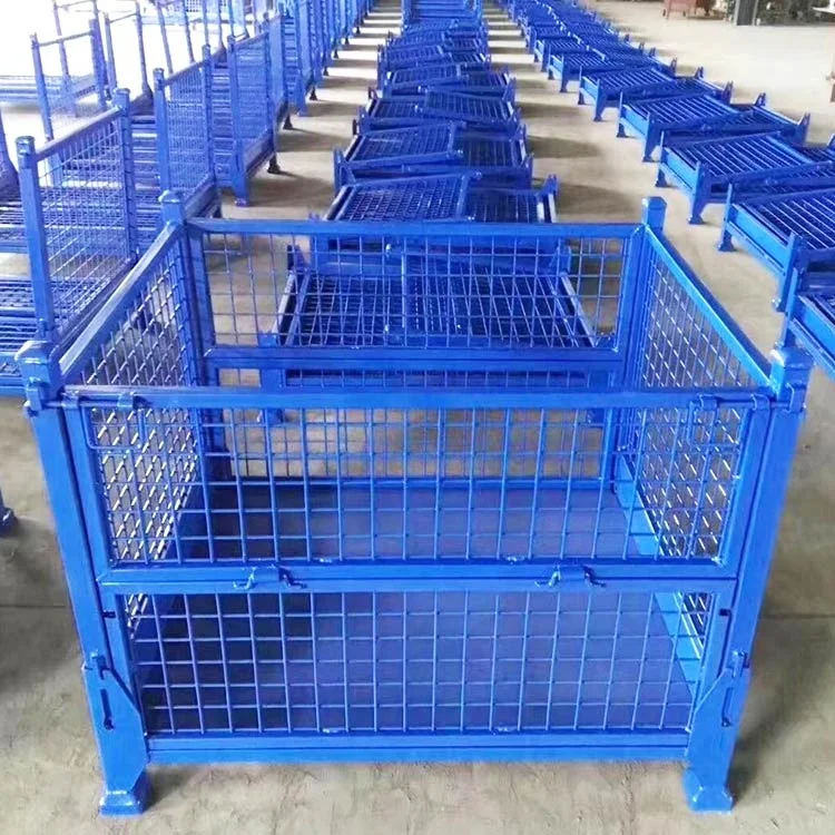 Industrial foldable storage heavy duty wire mesh container storage pallet cages