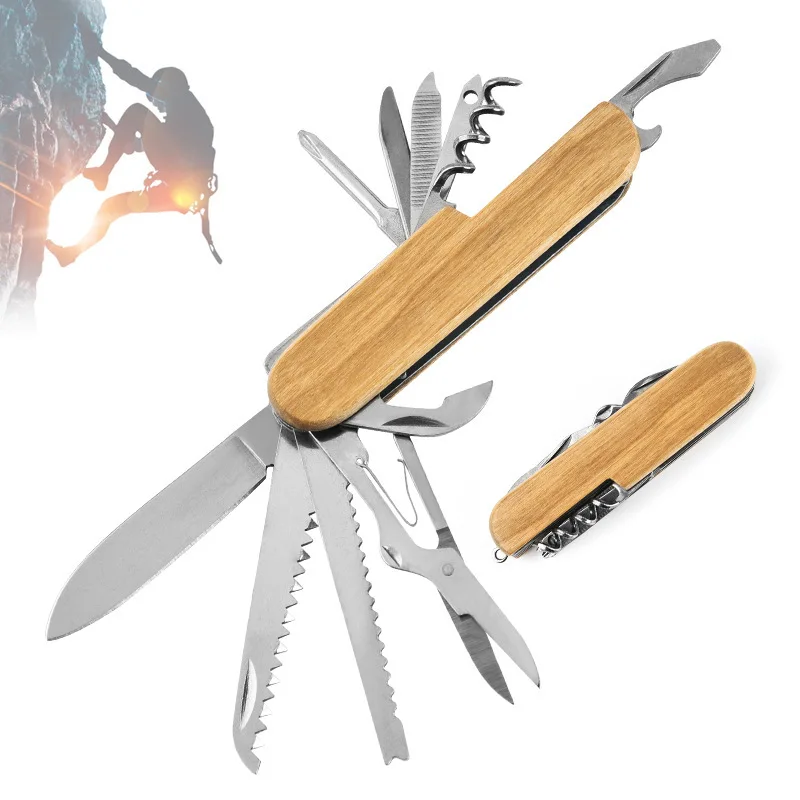 Christian Gifts for Men Lord is My Strength Engraved Dark Wood 6 Function Pocket Knife Outdoor Adventure Survival Knife