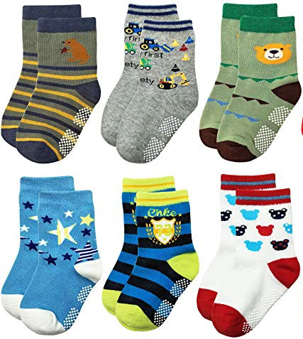 Anti slip  colorful cute cotton crew baby socks with grips