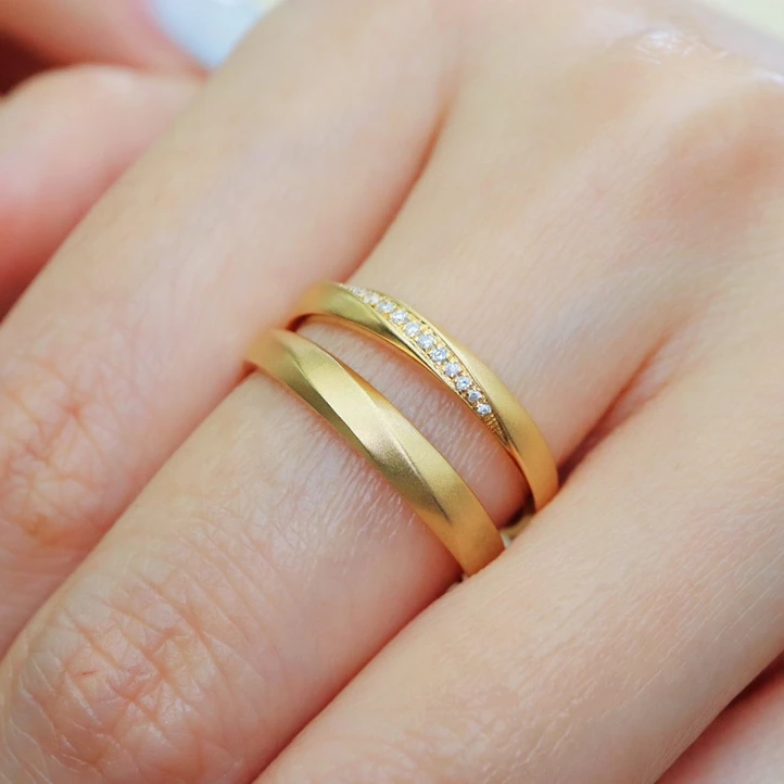 Fine Jewelry Real Gold Wedding Rings Diamond Yellow Gold Couple Ring Gifts