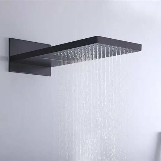 Villa Luxurious Thermostatic Shower Diverter Rainfall Shower Faucet Set with Ceiling Waterfall Shower Head Brass Modern Black