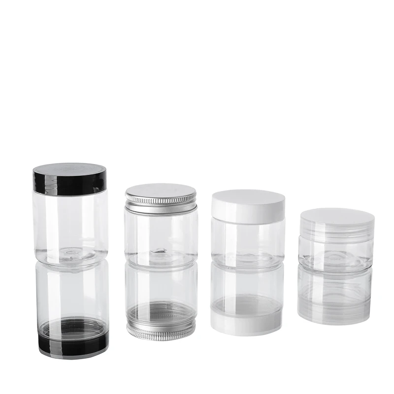 
8oz 250g Clear Round Empty Plastic PET Cream Container Jar with White Black Clear Lid 