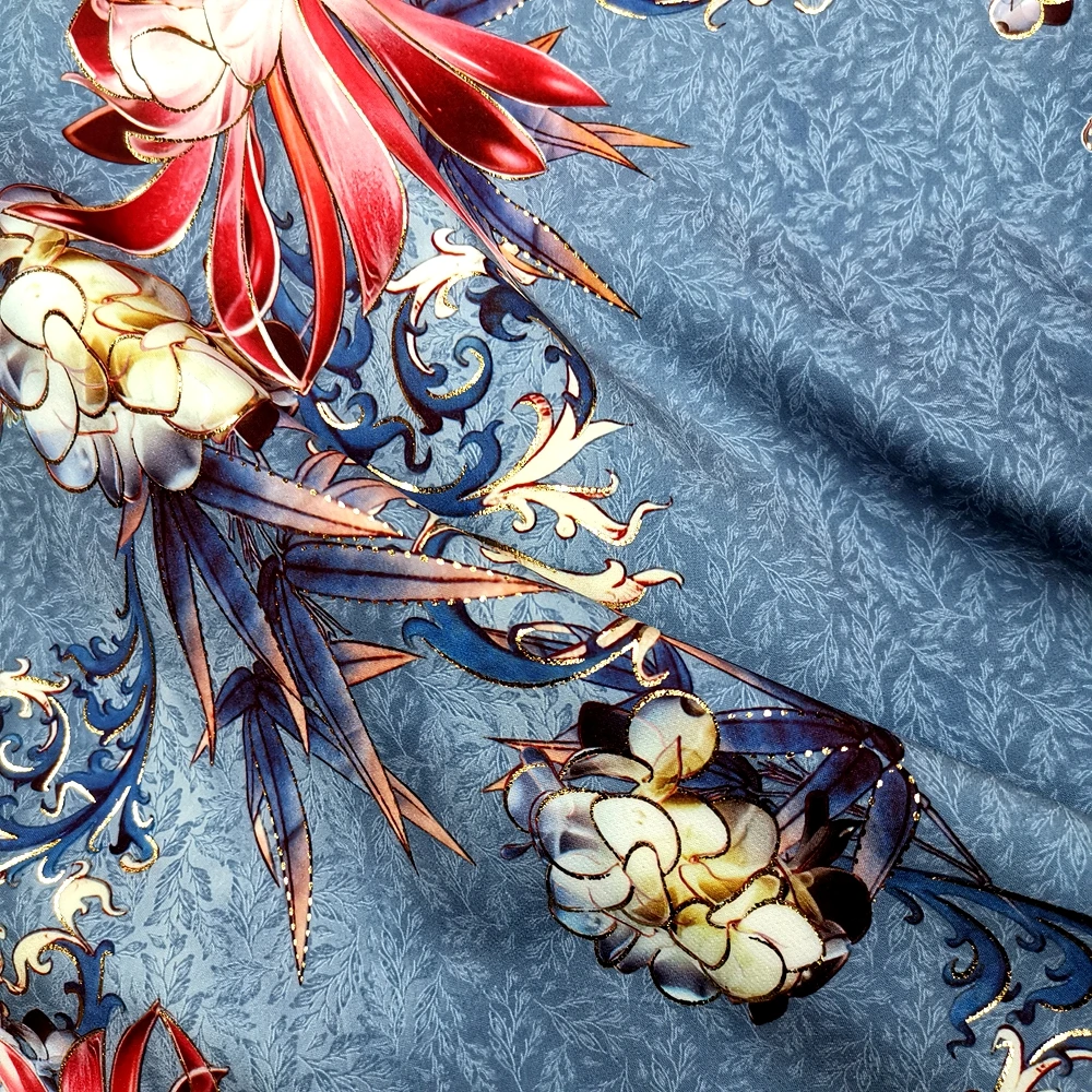 Wholesale Chinese foil printing 4 way twill stretch fabric