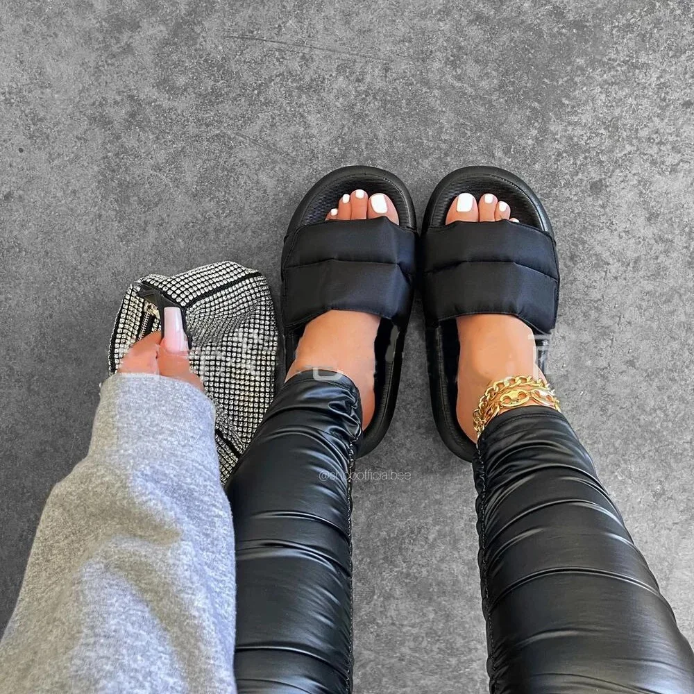 
bread slides thick soles couple slippers summer new bread beach shoes INS trend style fashion slippers couple tape slippers 