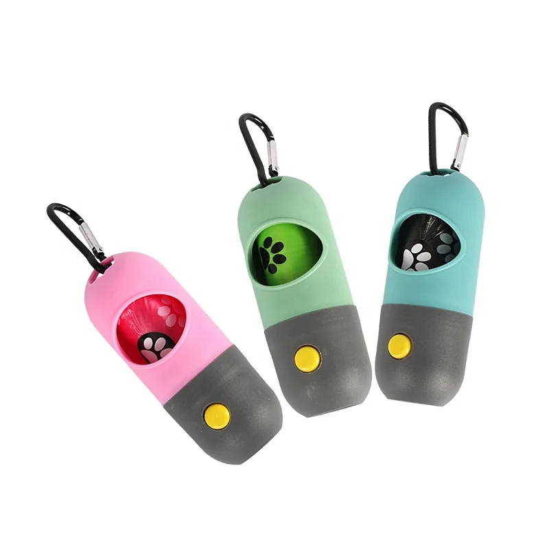 High quality Plastic Luxury Rubber Pet Dog Waste Poo Poop Bags Holder With LED Light Dispenser Clip Carrier