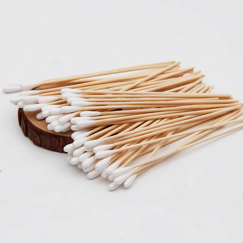 Disposable Environmentally Friendly Biodegradable 15cm Applicators Long Bamboo 100% Cotton Swabs