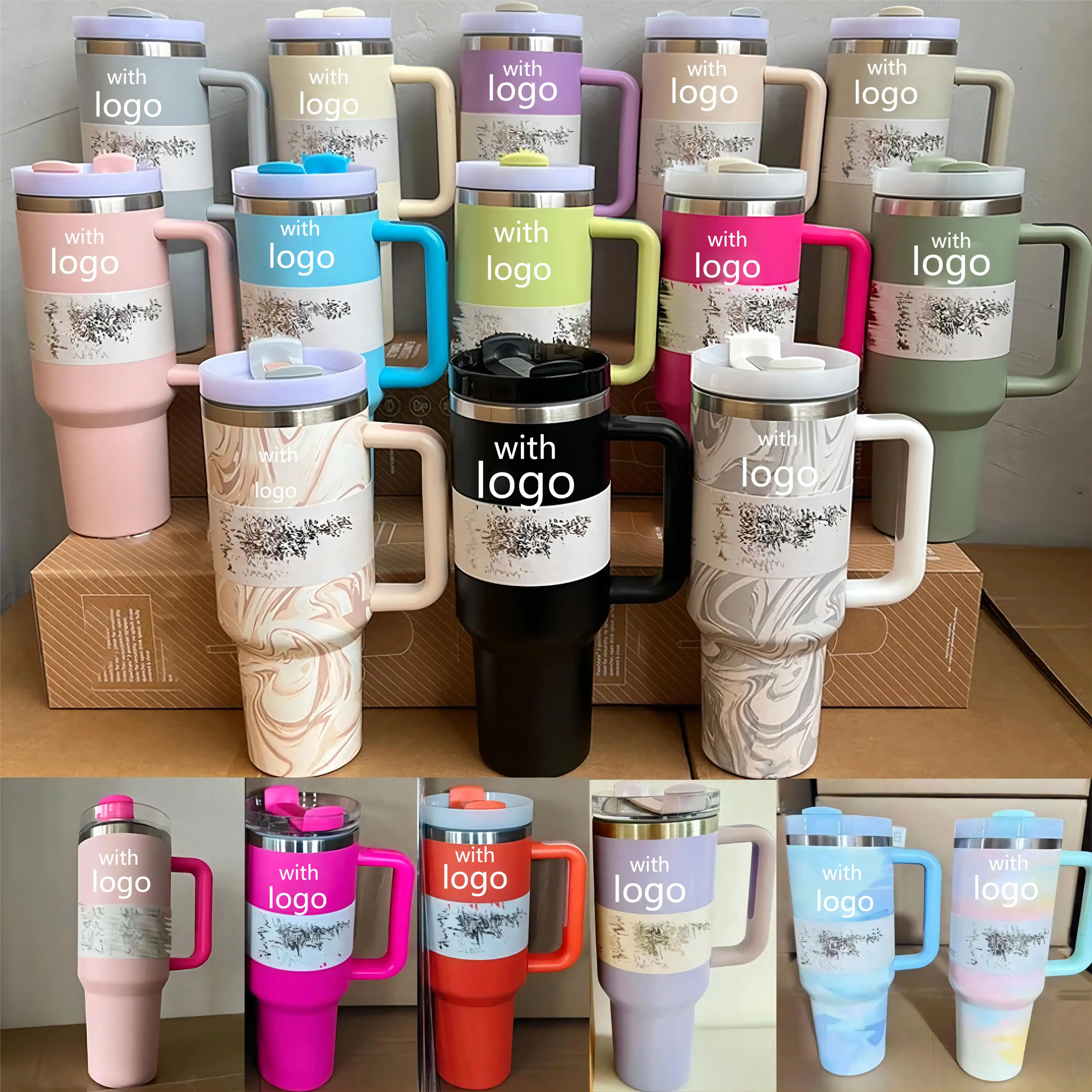 Best seller H2.0 cup 40oz with handle stainless steel stan tumbler with handle for Iced and Cold Beverages