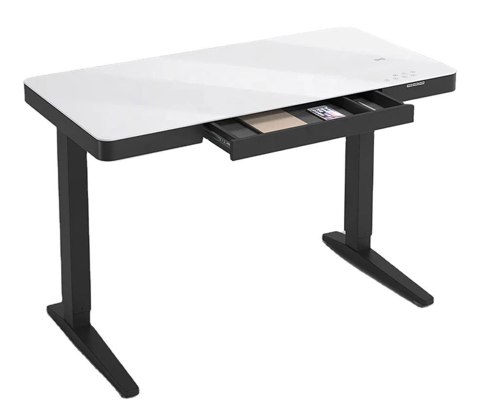 Modern Black Tempered Glass Computer Gaming Computer Height Sit Stand Electric Adjustable Desk