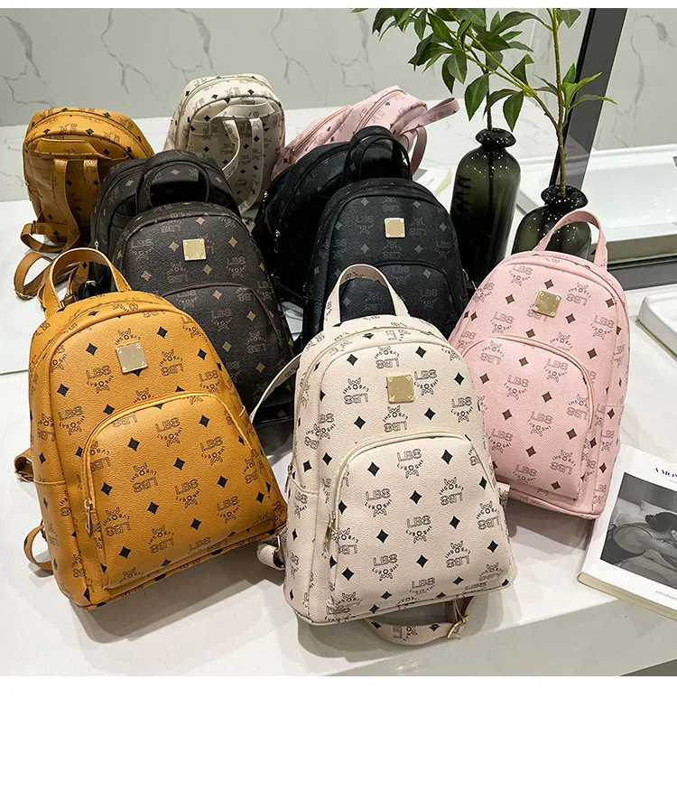 PU Leather Lychee Patterns Preppy Mobile Phone Ladies Bags Pink Weightless Printed Backpacks for Girls Women's Bag Polyester