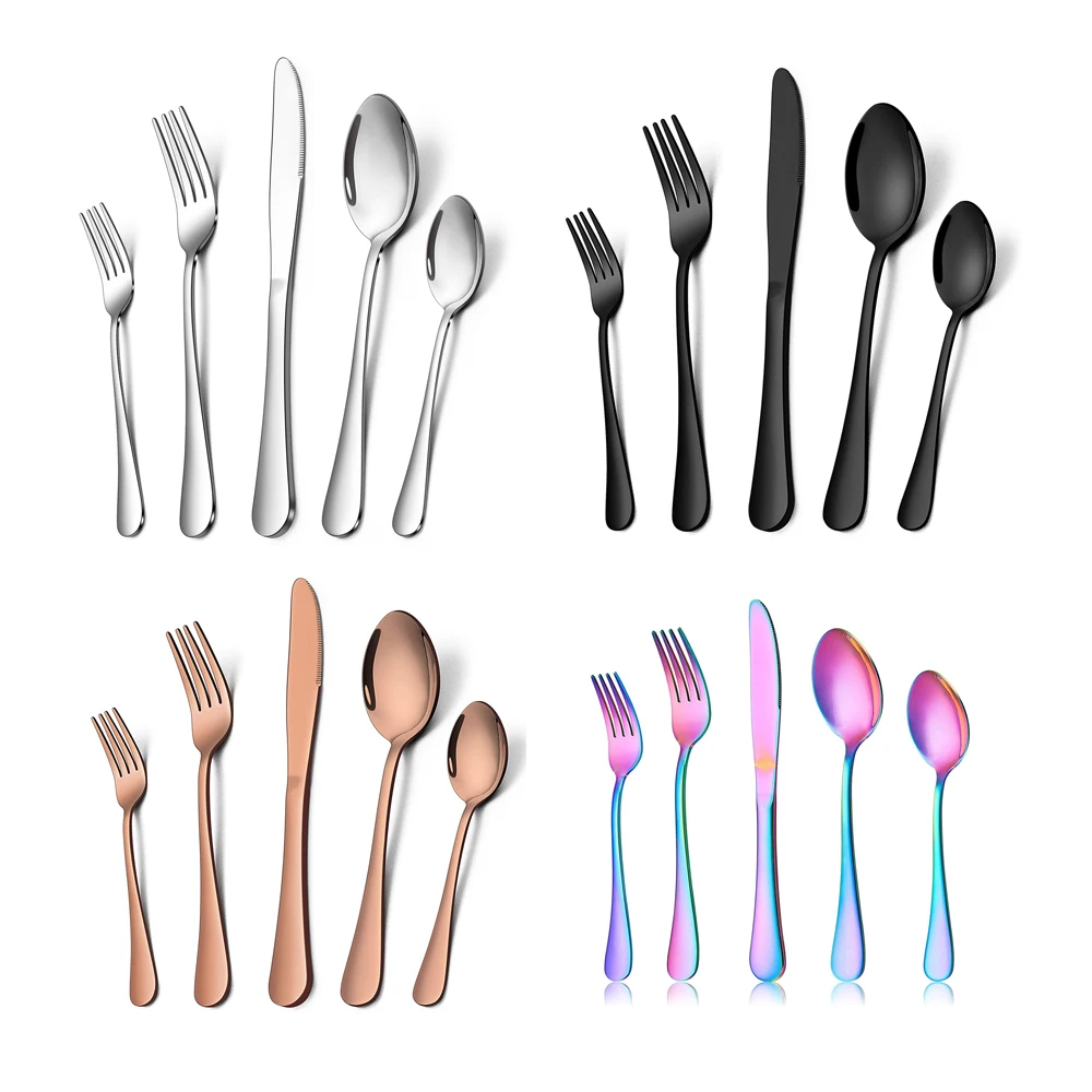 US stocks cutlery sets luxury wed spoon and fork stainless steel black gold silverware cutlery flatware sets