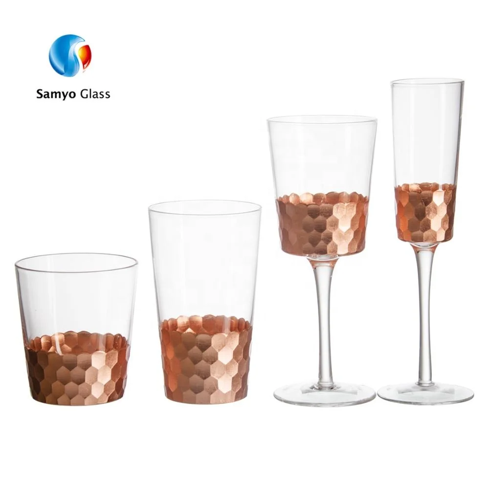 Vintage Drinking Glassware Handmade Foil Silver/Rose Gold Wine Glass