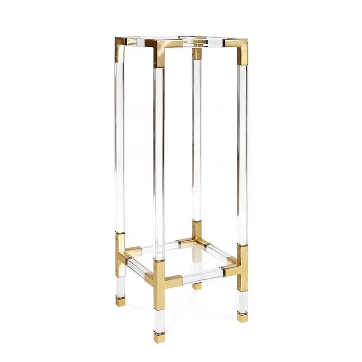 Transparent acrylic wedding flower stand side table brushed metal brass square office living room bedroom can be customized