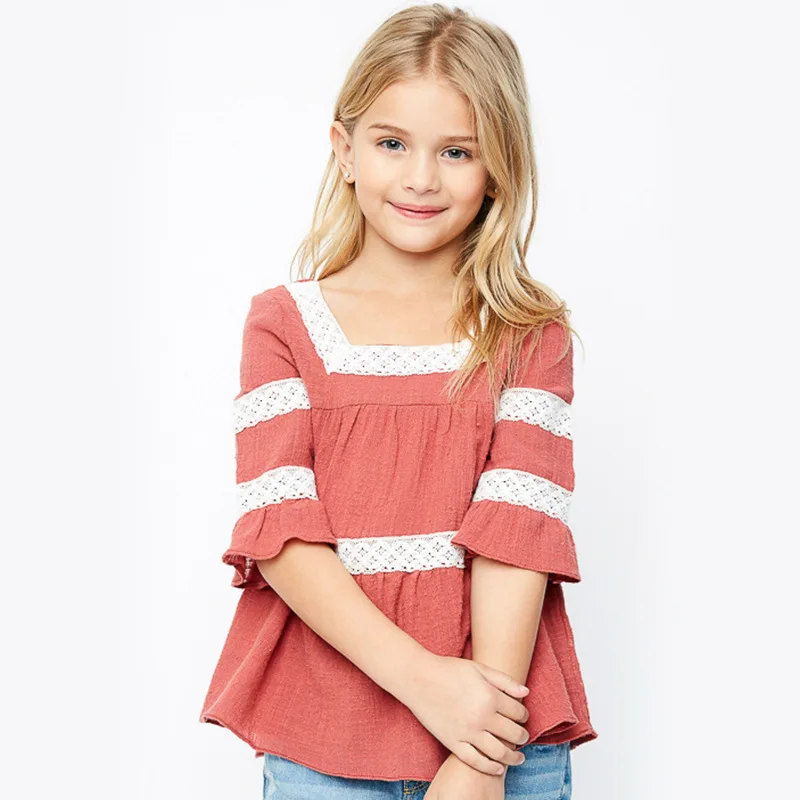 Современные топы для девочек детские летние с расклешенными рукавами от китайского поставщика