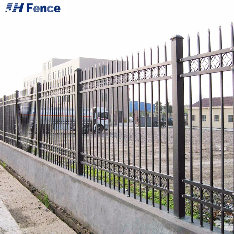 Black Color 6FT 8FT High Pressed Top Steel Fence steel picket fence