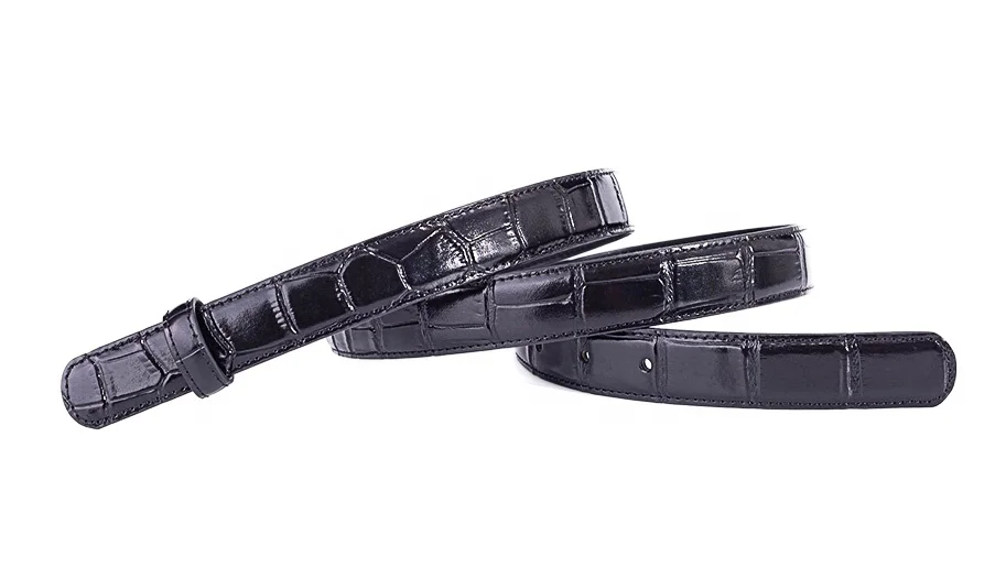 Ladies Luxury High Top Quality Belts without Plain Buckle Crocodile Grain Genuine Leather Belt Strap