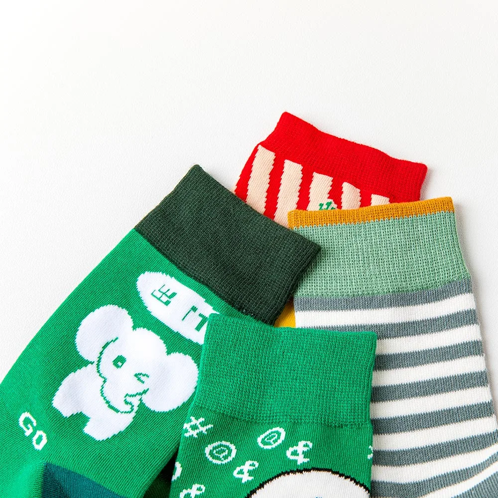 Изготовленные На Заказ Зеленые Чулочные изделия Мультяшные милые корейские необычные женские носки