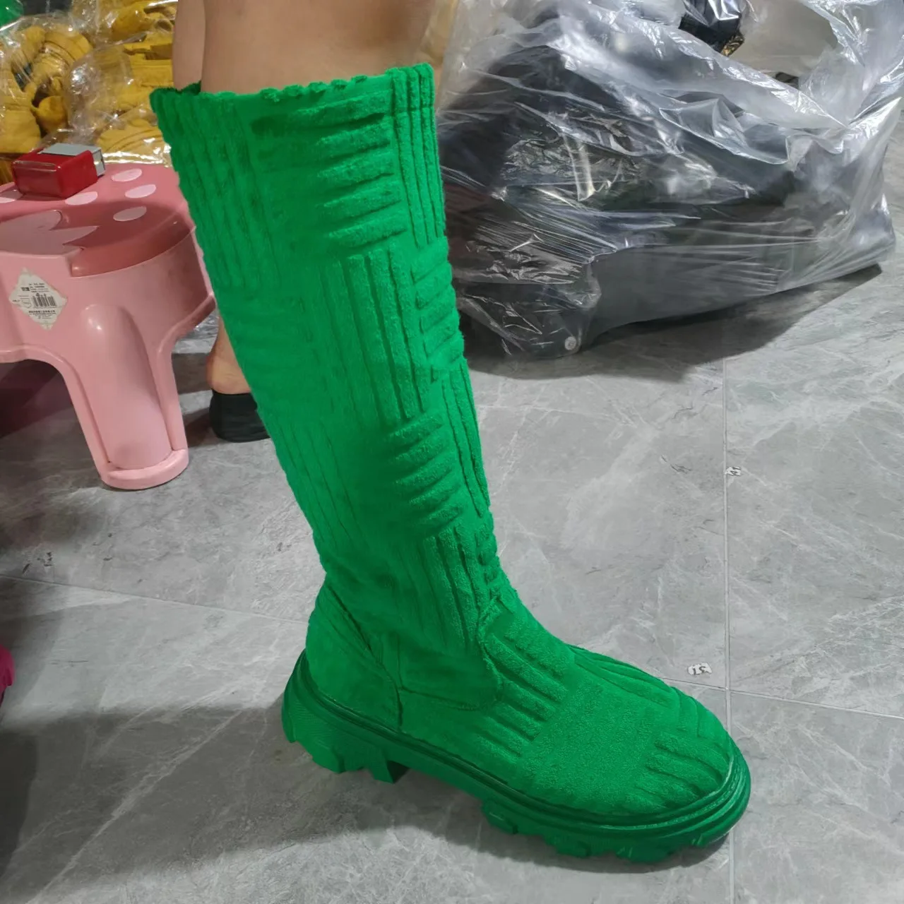 2022 Sexy Over The Knee Boots Women New arrival Thick soles warm Women Biker Boots round toe plush shoes elastic socks boots