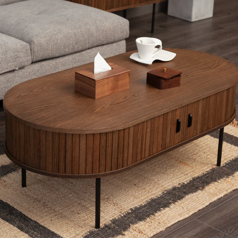 Wholesale Luxury Nordic New Design Round Center Coffee Tables Furniture Metal Legs Living Room Wood Storage Tea Table