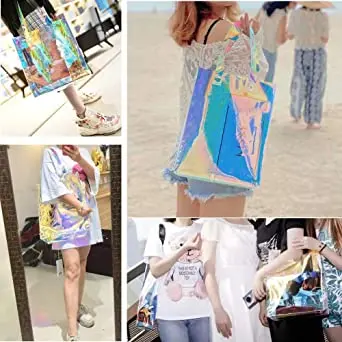 Holographic Iridescent Promotional Wholesale Custom  Color Laser Fashion Jelly Tote Shopping PVC Bag