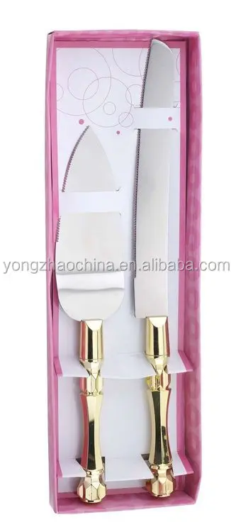 Yangjiang Factory,  kitchen gadgets cake tools long stainless steel wed cake knife and server set with rose gold color