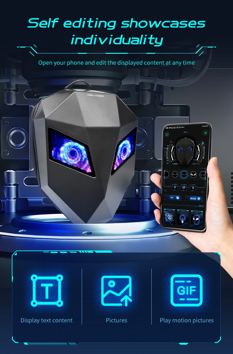 CRELANDER Knight Backpack SE Locomotive Waterproof Hard Shell Bag DIY LED Display Luminous Backpacks