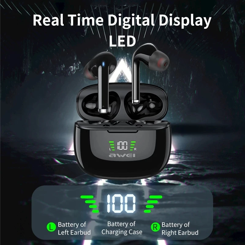 Awei New Arrival Bluetooth Earphone Headphone Version 5. 2 TWS TA8 Cellphone Earbuds Wireless Stereo Earphone Bluetooth
