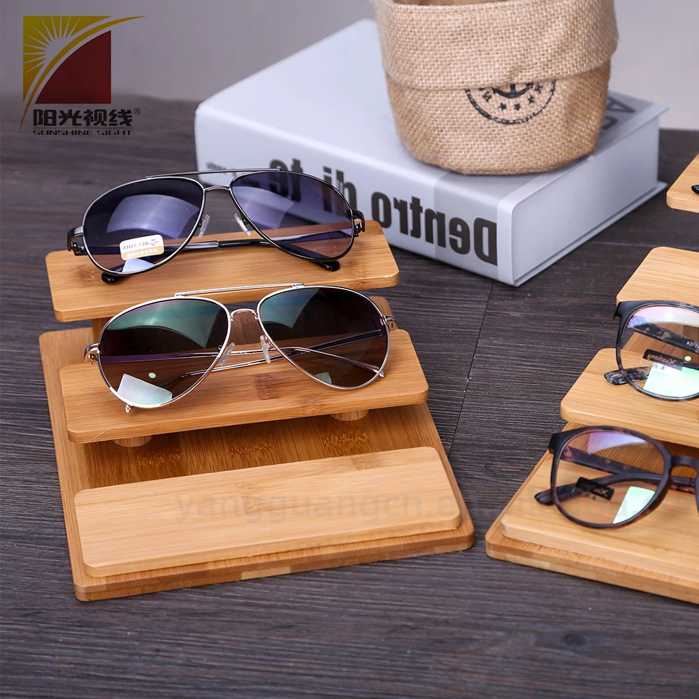 OEM Quality Retail Chain Store Multi-Layer Natural Wooden Bamboo  Glasses Display Rack Eyewear Stand Shelf