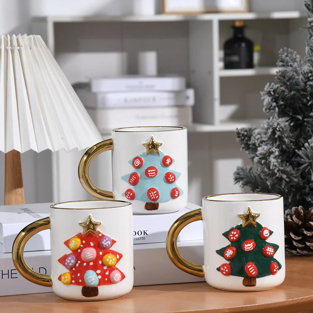 Лидер продаж роскошная Рождественская керамическая кофейная кружка Taza с золотой ручкой