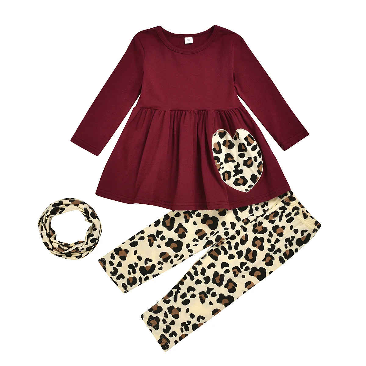 
2021 suit love tie long sleeve cloth top leopard print wrinkle trousers neck three pieces suit teen clothes for girls 