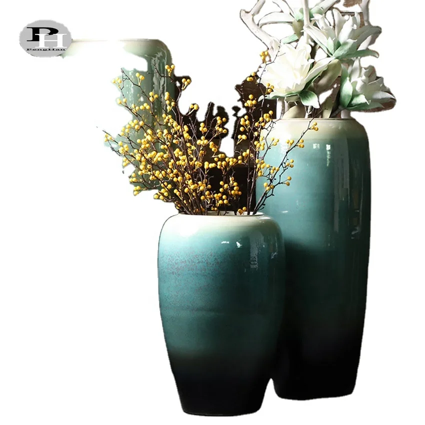 Chinese high temperature big ceramic flower vase large porcelain floor blue vase