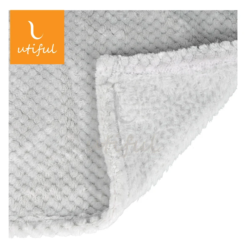 Home Fashioned Solid 100% Polyester Basic Grey Flannel Waffle Fleece Blanket For Bedding