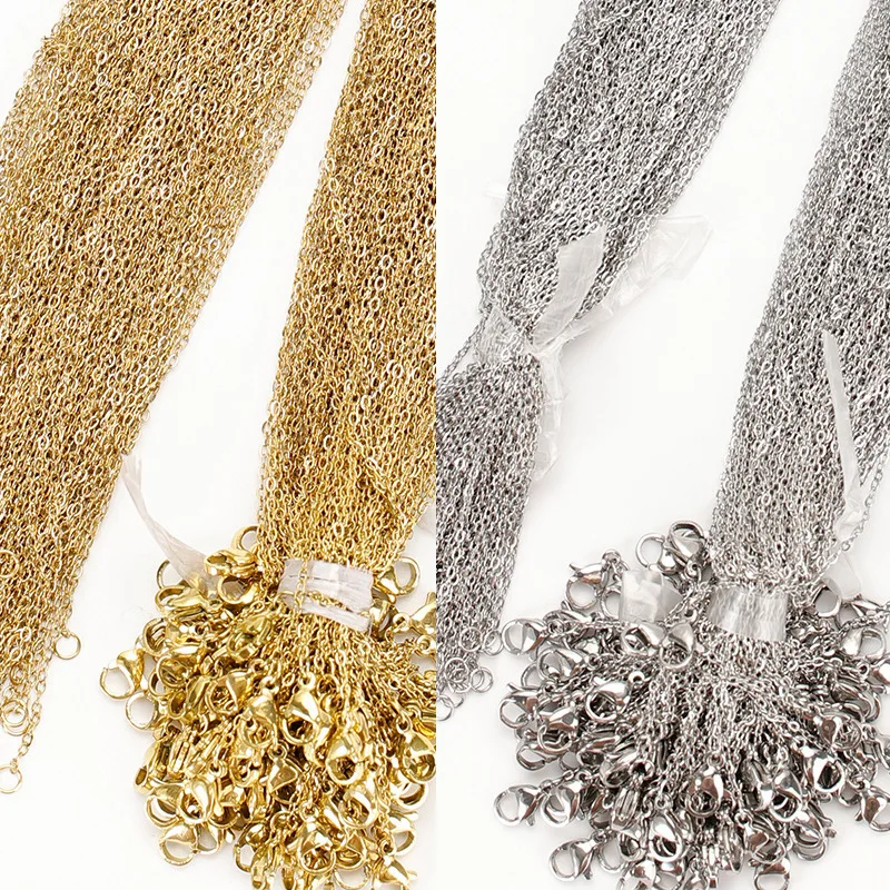 45cm stainless steel chain 1.4mm O-word pressed batch corner cross chain Silver gold plated necklace DIY jewelry chain