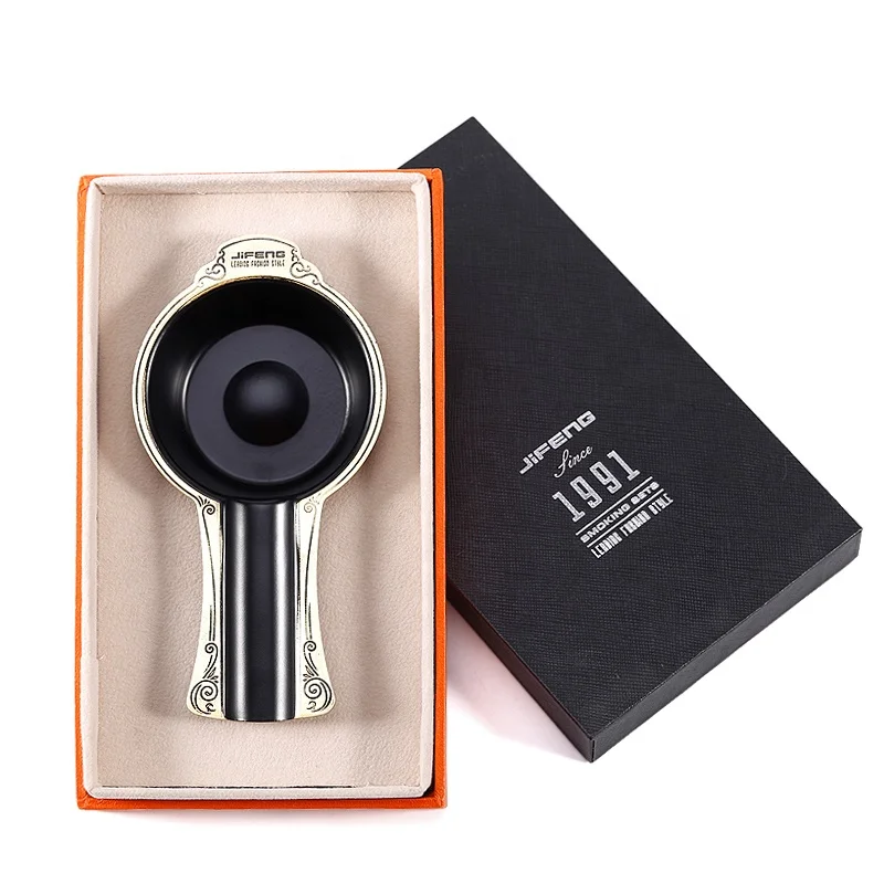 JF-068 JIFENG manufacturer 13.8*7.1*3.1cm 170g High Quality portable copper metal vintage Ashtray with cigar cutter punch