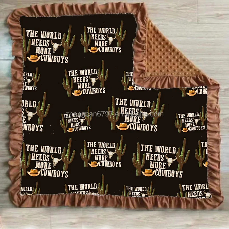 Custom 2022 Hot Sale Warm Western Style Double Layers Cowboy Dot Baby Swaddle Blanket Super Soft