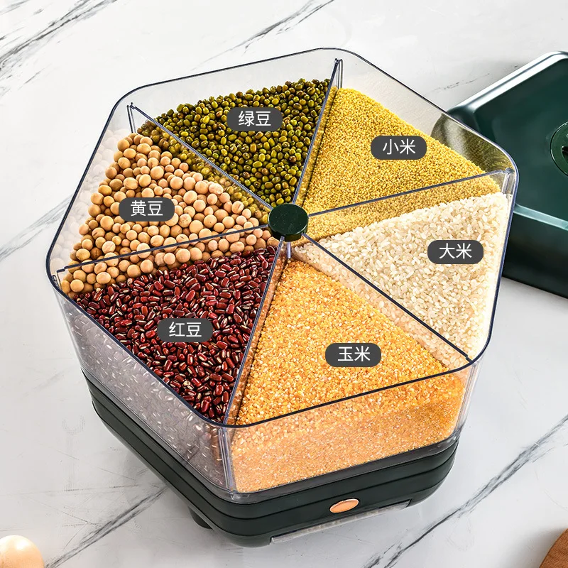 kitchen rice storage food containers box rotating grid grain rice japanese rice dispenser