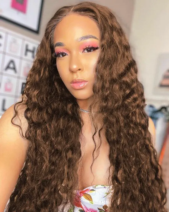 Коричневый #4 цвета глубокая волна фронтальной парик Hd прозрачный шнурка вьющиеся человеческие волосы парики предварительно вырезанные 14-24 дюймов в наличии