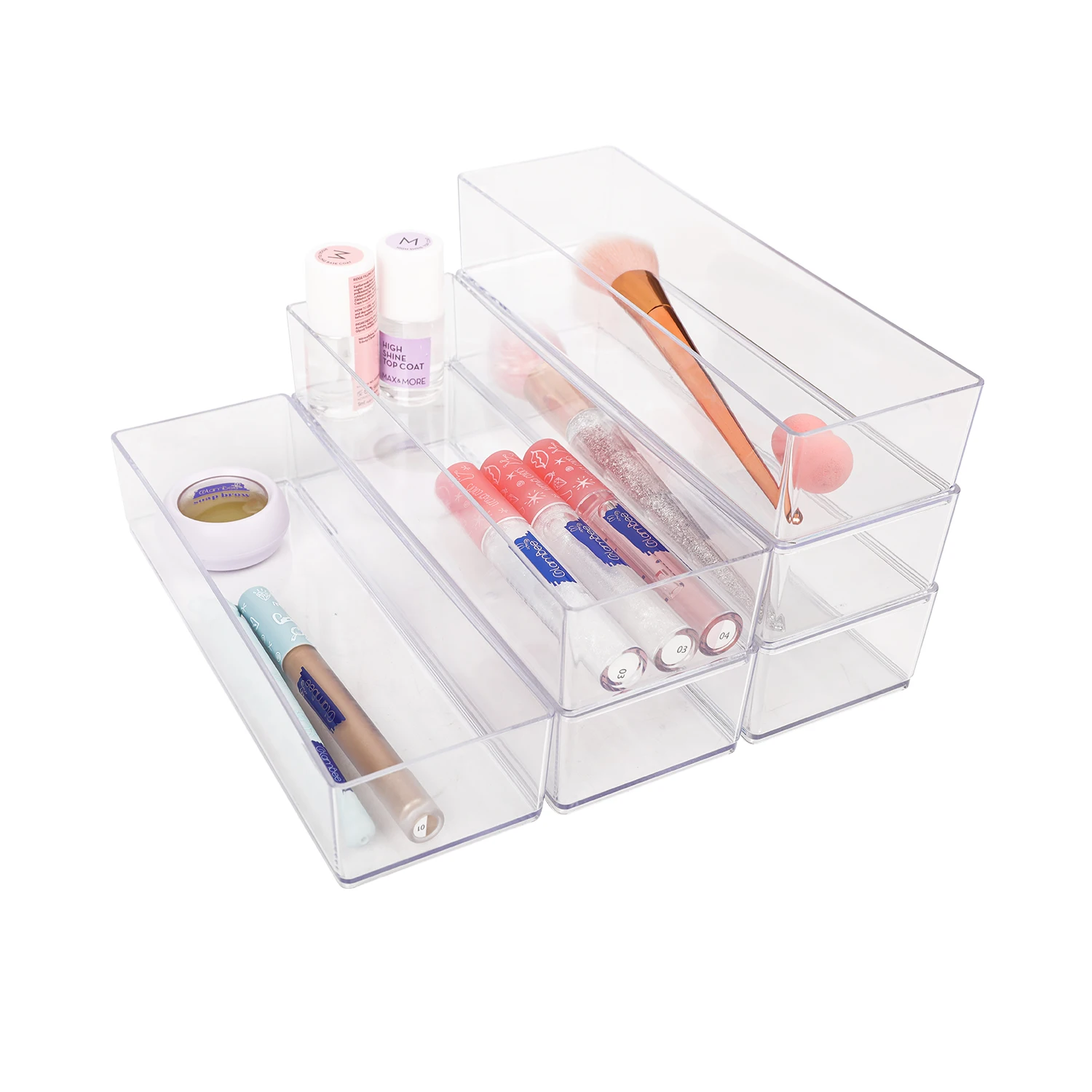 16Pcs Clear Drawer Organizer Plastic Desk Tray for Makeup Kitchen Utensils Jewelries and Gadgets