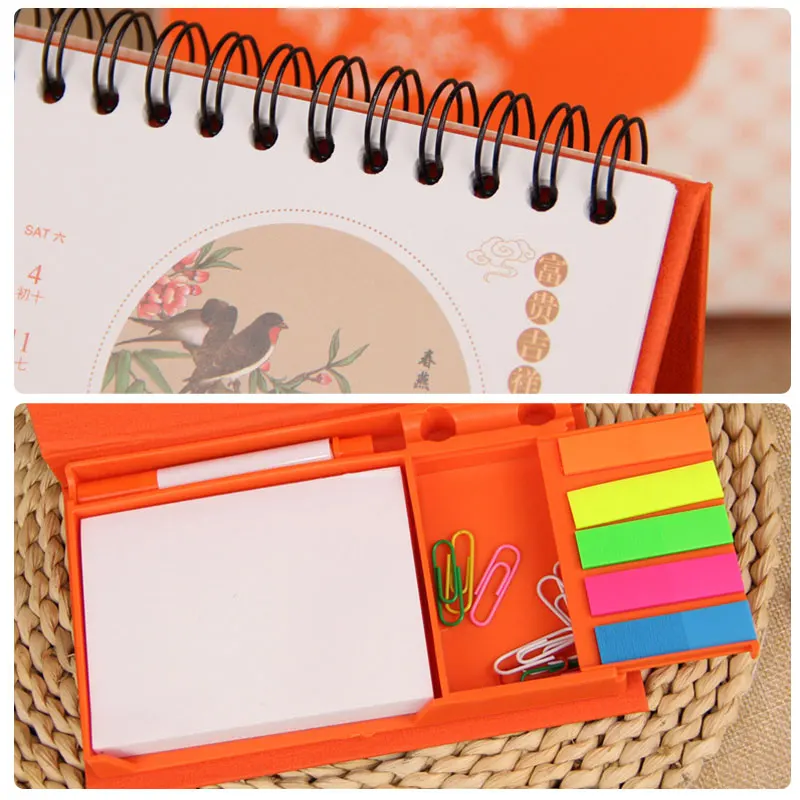 Promotional 2023 2024 Custom Monthly Printing Design Desk Base Calendar with Sticky Note Pad