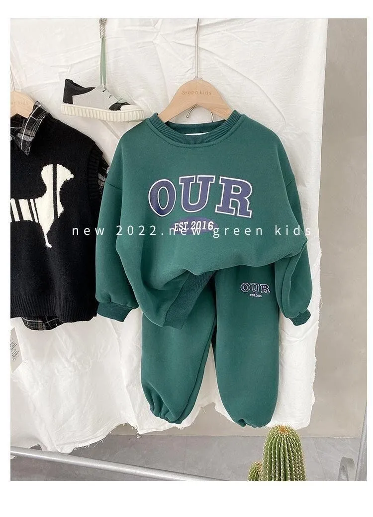 Hot Sale Custom Kids Clothes Boys Girls Clothing Sets For  Tracksuits Pullover Winter Cotton Children Wear fleece fabric