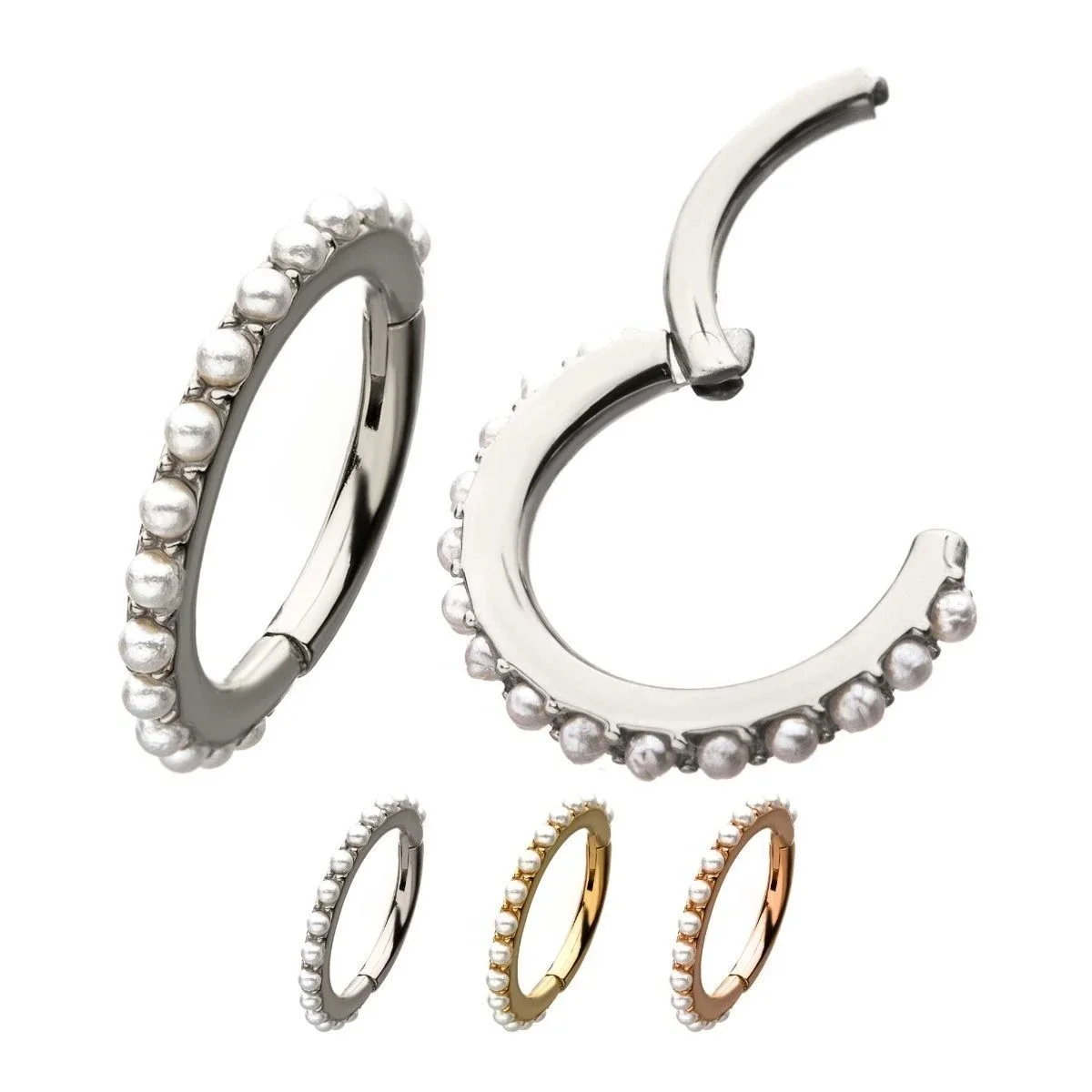 Stainless Steel 16G Prong Set Pearl Hinged Segment Rings septum Clicker Nose Piercing  Rings