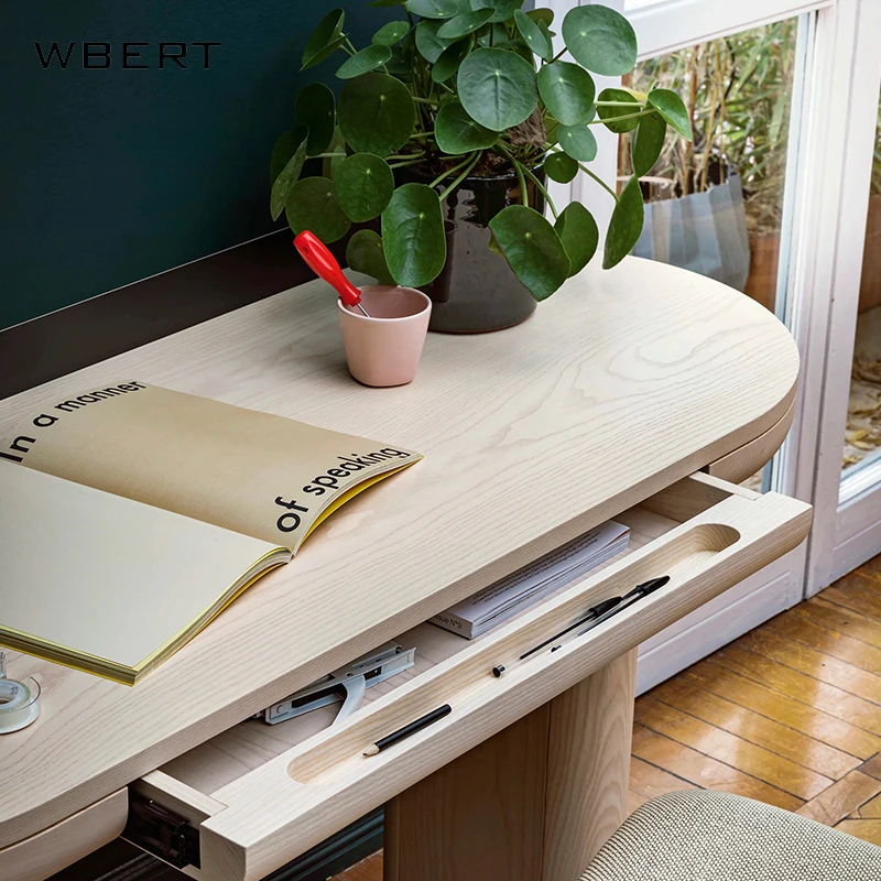 WBERT Solid Wood Oval Nordic Simple Log Creative Computer Table Designer Personalized Office Conference Table