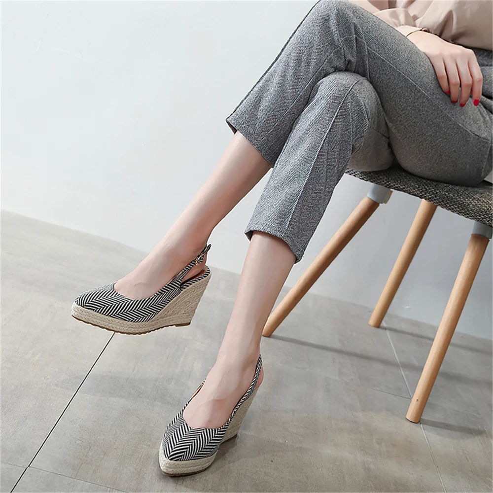 Custom Logo Espadrilles Shoes Women Jute Sole Sandal Ladies Wedges Sandals Causal