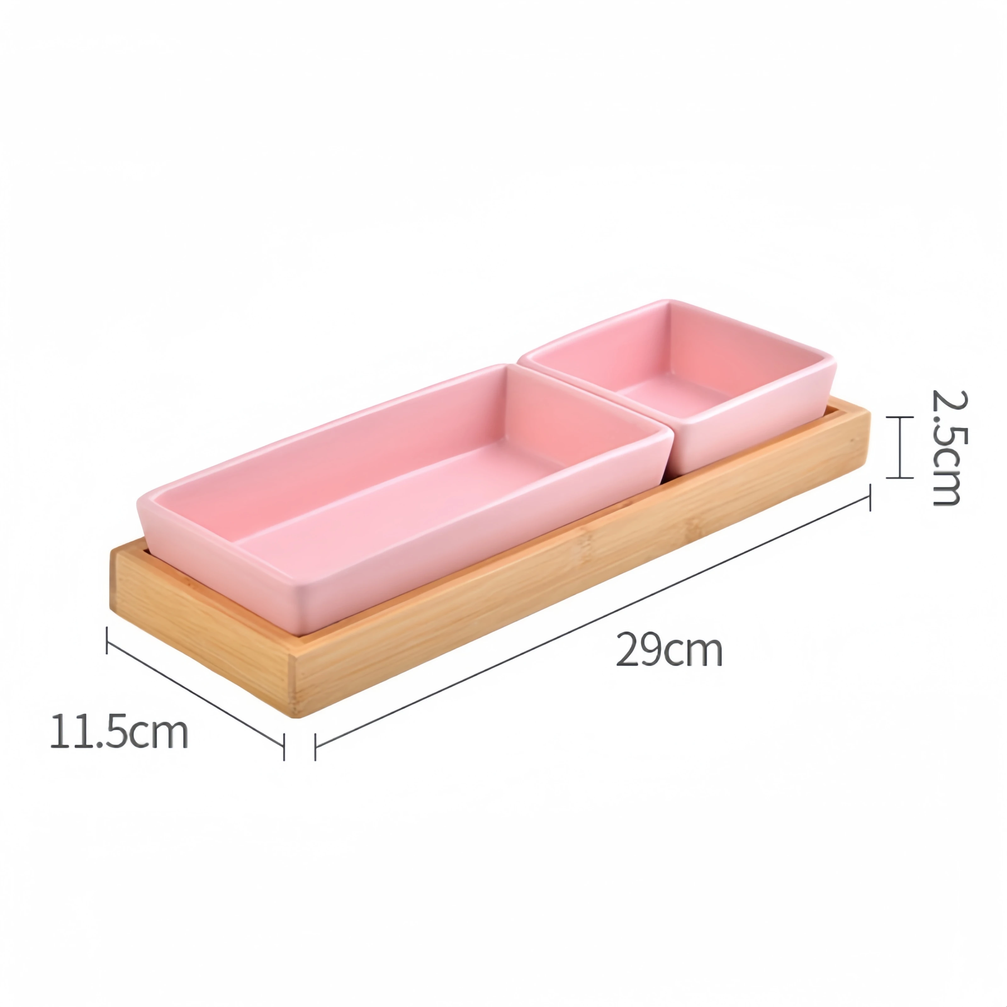 Japandi Light Luxury 2pcs Ceramic Fruit Nut Snack Plates Creative Serving Table Decoration Dessert Tray Set With Bamboo Holder