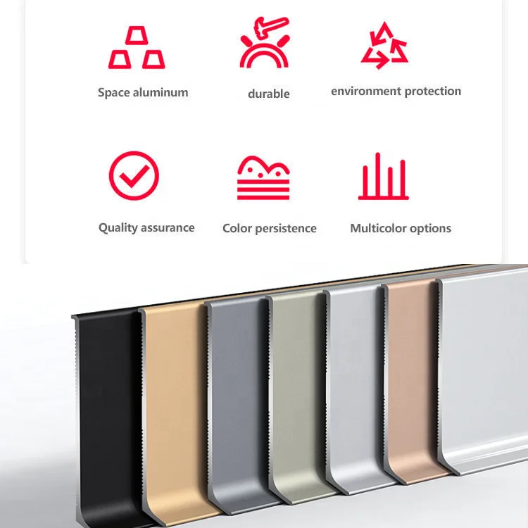 Metal Decorative Aluminum Profile Moulding Wall Protector Corner Flexible Baseboard Line Black Aluminium Floor Skirting Board