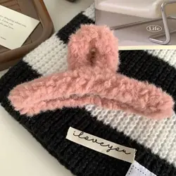 GIRLIZE Korean Women Winter Lambs Wool Faux Fur Fluffy Fuzzy Plush Large Plastic Hair Claw Clip Duckbil Clip For Thick Hair 13cm