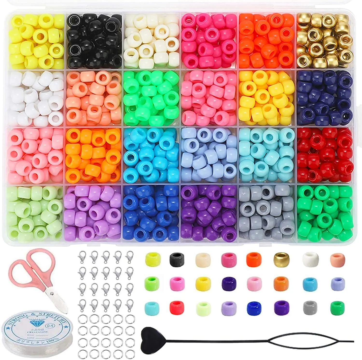 Custom Mixed Colors Acrylic Kids Hair Beads Accessories for braids , 24 Colors Rainbow Pony Hair Beads for Kids
