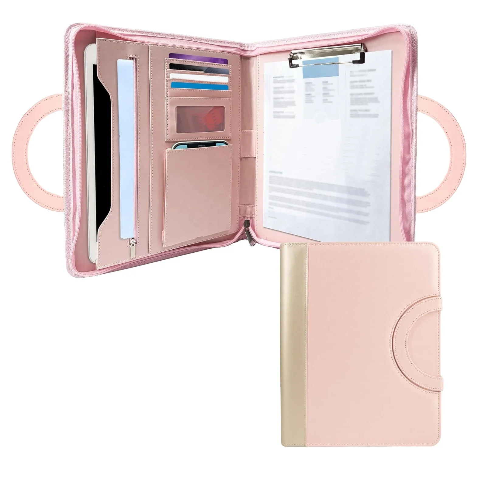 Zippered Leather Padfolio Portfolio Business Conference Portfolio Business Folder Padfolio