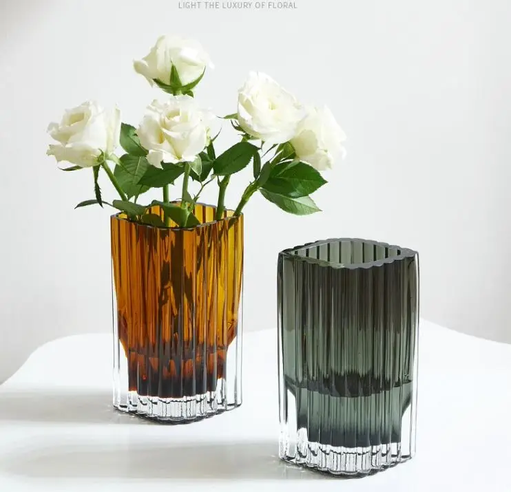 Nordic  striped  flower arrangement  wholesale home decor living room glass vase for flower