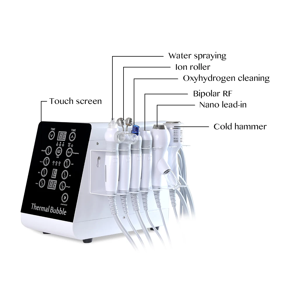 CE Approved 6 in 1 type face cleaning type  ionic hydroxide thermal bubble facial machine