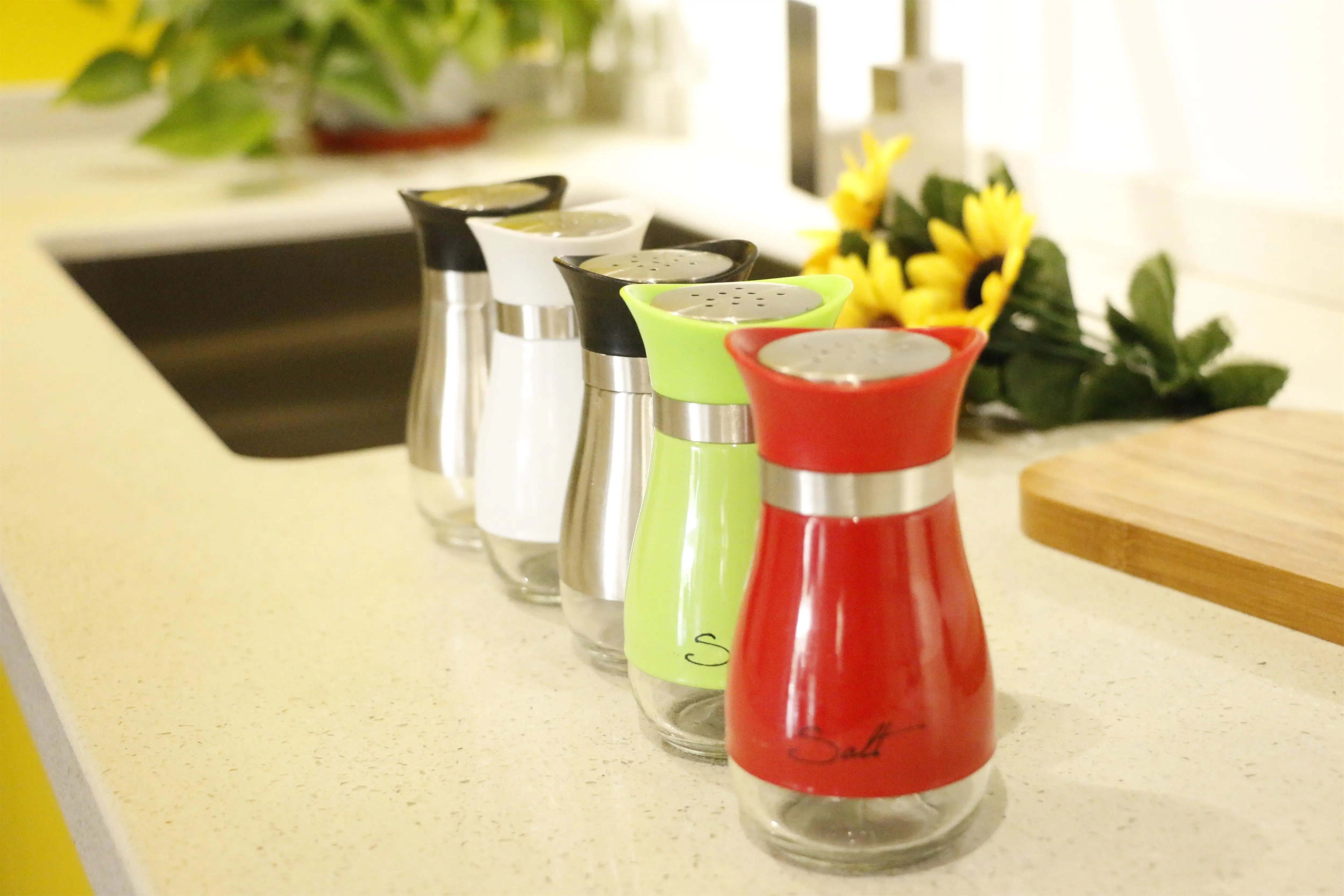 
Stainless steel glass condiment bottles 